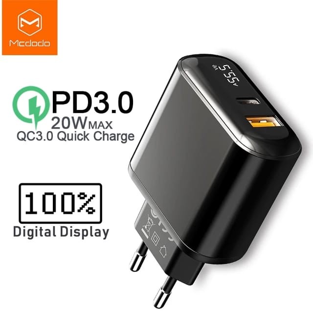 MCDODO 20W DIGITAL LED DISPLAY DUAL PORT QC 3.0 CHARGER ADAPTER CH-717