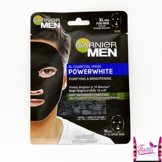 🔥โปรค่าส่ง25บาท🔥 Garnier Men XL Charcoal Mask PowerWhite 28g การ์นิเย่ เมน เอ็กซ์แอล ชาร์โคล มาส์ก พาวเวอร์ไวท์