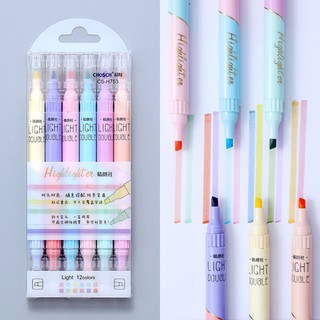 ปากกาเน้นข้อความสีพาสเทล CHoSCH CS-H753 2 หัว 6 ด้าม 12 สี