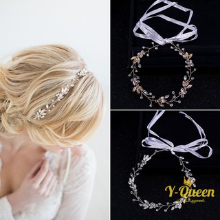  Delicate Hairband For Women Golden Leaves Tiaras Bridal Hair Accessories Headband with Ribbon Noiva Hair Jewelry