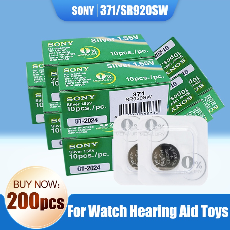 200PCS SONY 371 SR920SW AG6 920 LR920 LR69 171 370A 371A 1.55V Silver Oxide Watch Battery For Toy Sc