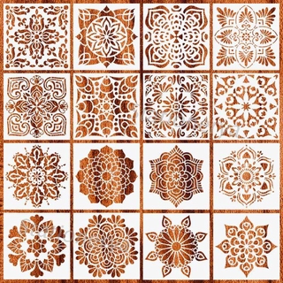 St 16 ชิ้น / ชุด Mandala แผ่นแม่แบบฉลุลาย Diy สําหรับตกแต่งสมุดกระดาษการ์ดหัตถกรรม