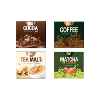 Bio Cocoa / Bio Matcha / Bio Tea malt / Bio Coffee mix khunchan เเบร์นคุณจันทร์ 150g. [1กล่อง/10ซอง]