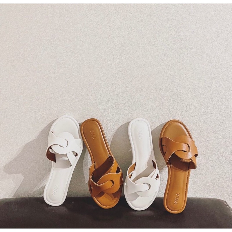 (รุ่น ซาร่า) - Wila shoes SHOPEE VDO ลด100฿ รองเท้าแตะสวมส้นแบน สายไขว้ พื้นนุ่ม กดสั่งได้เลยค่ะ