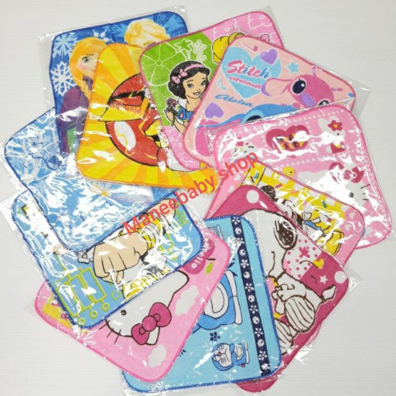 ผ้าเช็ดหน้าเด็ก ลายการ์ตูนลิขสิทธิ์ ขนาด8×8พร้อมส่ง. 