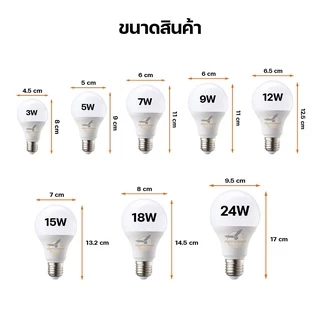 หลอดไฟ LED แสงไฟสีขาว ทรงกลมขั้ว E27 AC 220V~50Hz ยี่ห้อ ST 24W 18W 15W 12W 9W 7W 5W 3W หลอดปิงปอง