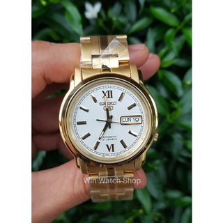 SEIKO 5 Automatic รุ่น SNKL58K1 นาฬิกาข้อมือผู้ชาย สายสแตนเลส สีทอง  - มั่นใจ ของแท้ 100% ประกันศูนย์ Seiko ไทย 1 ปีเต็ม