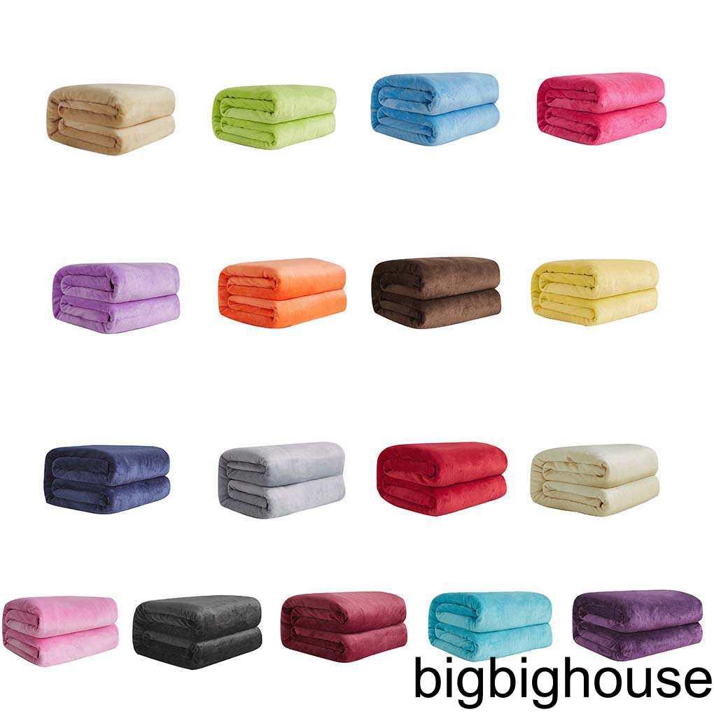 [Biho] Solid Color Flannel Blanket Bed Car Office Sofa Autumn Winter Warm Carpet Air-condition Room 