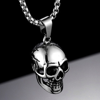 UU Skull Head Pendant Necklace Stainless Steel Gothic Punk Choker Chain Compatible with Men Jewelry Gift Black/Gold/Silver