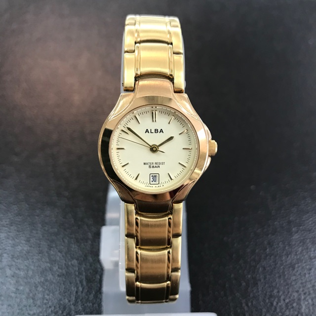 นาฬิกาข้อมือผู้หญิง ALBA รุ่น VX82-X254 เรือนทอง สายทอง