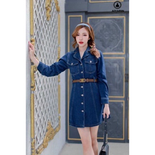 พร้อมส่ง🏍️ 2 color 🚲S-4XL 🛴jeans dress+belt 🛵aiyarin