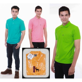 เสื้อโปโล ( polo shirt )แบรนด์ Geeko ตรากวาง สีพื้นชาย สีเหลือง ( ทอง ) gkc - 44M