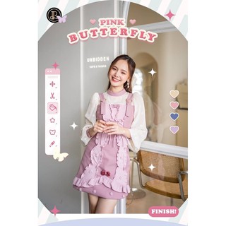 Baby Peach Dress : BLT BRAND : มินิเดรสสีชมพู แขนยาวทรงเอี๊ยมสุดคิ้วท์