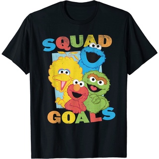 เสื้อยืดผ้าฝ้ายพรีเมี่ยม เสื้อยืด พิมพ์ลาย Sesame Street Squad Goals สําหรับผู้ชาย