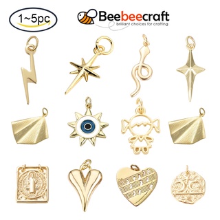 Beebeecraft จี้ทองเหลือง พร้อมแหวนจั้มพ์ รูปดาว ไร้นิกเกิล ชุบทอง 18K สําหรับทําเครื่องประดับ 1-5 ชิ้น