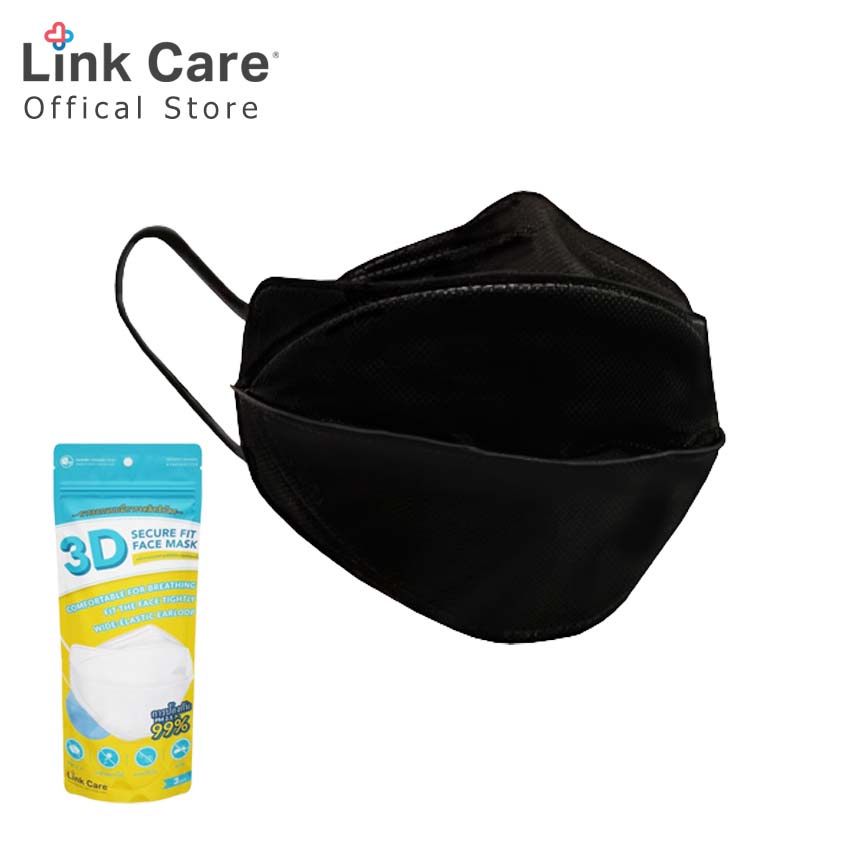 Link Care 3D หน้ากากอนามัย ผู้ใหญ่ สีดำ (แพ็ค 3ชิ้น)