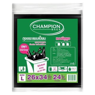 ถุงขยะแบบหูผูก 26x34 นิ้ว 24 ใบ/แพ็ค CHAMPION Garbage Bags with Ties, 26x34 inches, 24 pieces / pack CHAMPION