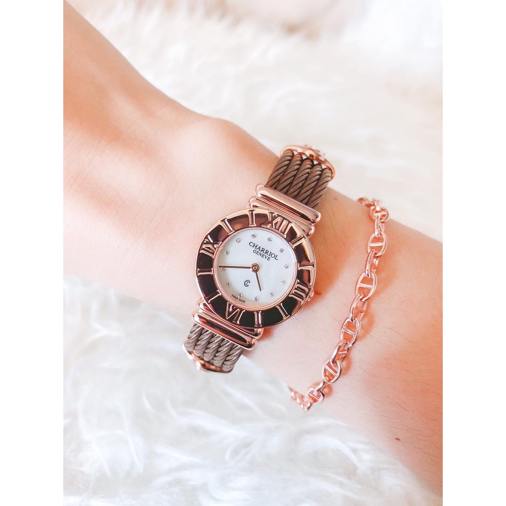 Charriol st. Tropez pink gold white pearl diamonds lady watch