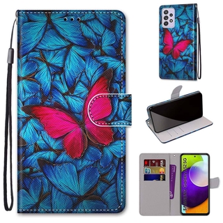Fashion 3D Animal Painted Flip Cover Samsung Galaxy A52 5G / 4G PU Leather Casing Magnetic Buckle Wallet Case with Lanyard