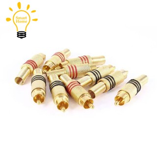 『★』10pcs Gold Tone Male RCA Plug Audio Connector Metal Spring Adapter