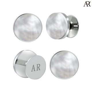 ANGELINO RUFOLO Tuxedo Studs ดีไซน์ Pearl Circle กระดุมทักซิโด้โรเดียมคุณภาพเยี่ยม สีเงิน ประดับตกแต่งด้วย Pearl