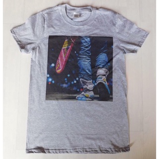 เสื้อยืดผ้าฝ้ายพิมพ์ลายขายดี ○t-shirt   Back to the future Grey Size S-XXXL 80s Marty McFly Hoverboard Air Mag