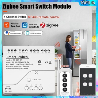 Tuya 4ch zigbee โมดูลสวิตช์ไร้สาย 10A DIY รีเลย์ 4 แก๊ง alexa google