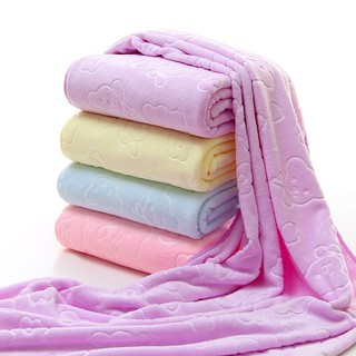 ผ้าขนหนู ผ้าเช็ดตัวนาโน สีพื้น อัดลาย แบบหนา พร้อมส่ง 6 สี