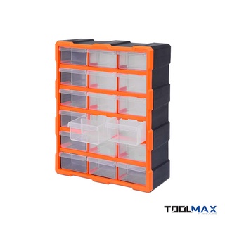 Jenstore-TOOLMAX ตู้ใส่กล่องอะไหล่พลาสติก ลิ้นชักใส 18 ช่อง รุ่น CB0506