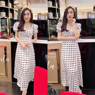 J13320 Dress เดรส คอเหลี่ยม แขนดอลลี่ ลายดาว Square neckline, dolly sleeves, star pattern