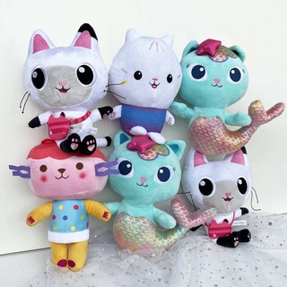 4 ชิ้น Gabbys Dollhouse ของเล่นตุ๊กตา  การ์ตูน Cakey Cat &amp; Mercat &amp; Baby Box &amp; Pandy Cat ตุ๊กตาน่ารักสำหรับแฟนๆ Favor