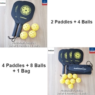 Amicoson® Pickleball Paddles + Pickleball Balls Set of 2 or 4 Paddles ชุดไม้พิกเคิลบอล พิกเกิลบอล เซ็ต 6 และ 13 ชิ้น