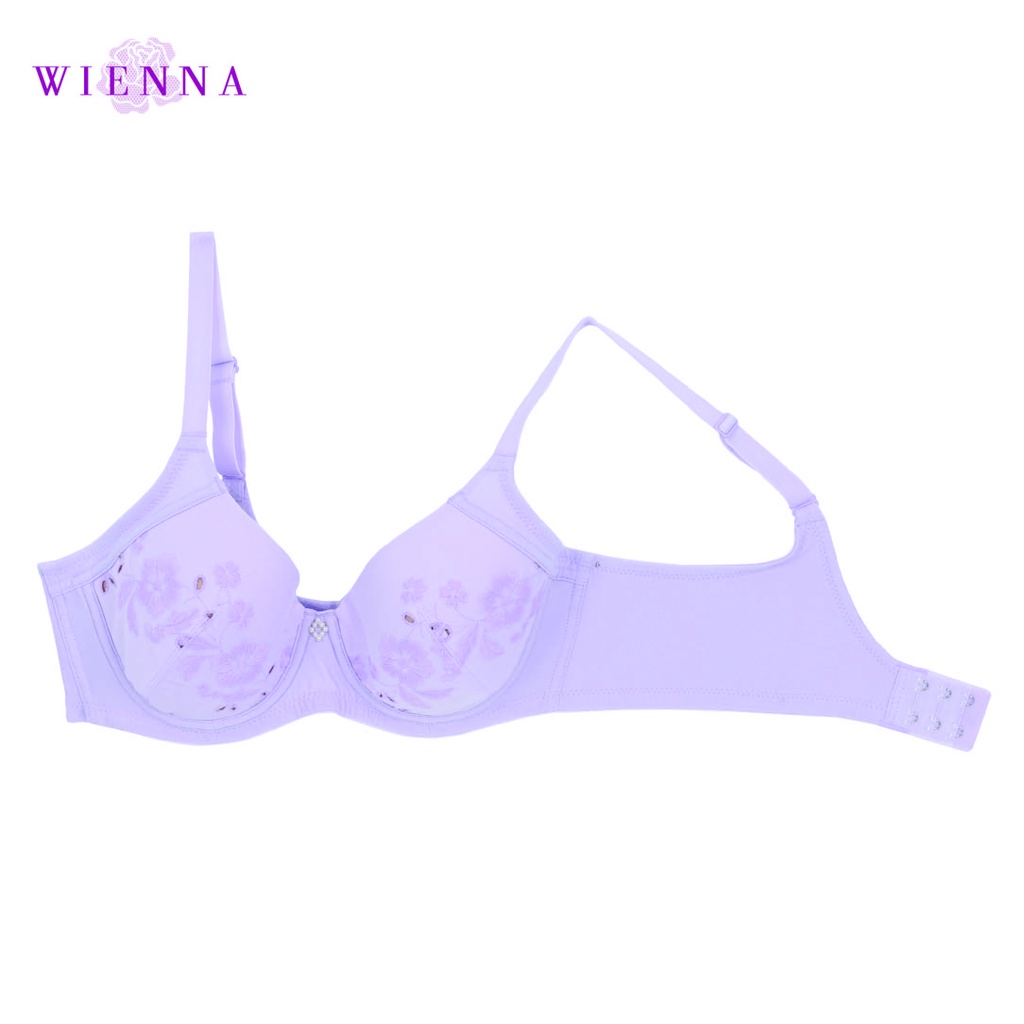 WIENNA DB91304 ชุดชั้นในเวียนนา เสื้อชั้นในลูกไม้ปัก สีขาว สีม่วงอ่อน สีเนื้อ Rose