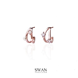 SWAN - Clara Pearl Earring ต่างหูเงินแท้ ประดับมุกแท้ มุกน้ำจืด ฝังเพชรคิวบิคเซอร์โคเนีย cubic zirconiaฃ