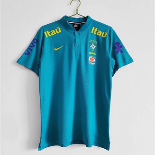 เสื้อโปโลแขนสั้น ลายทีมชาติฟุตบอล Brazil คุณภาพสูง สไตล์เรโทร 2021