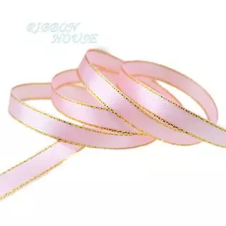 (25หลา/ม้วน) ริบบิ้นขอบทอง ริบบิ้นผ้าซาติน ริบบิ้นบรรจุภัณฑ์ของขวัญคุณภาพสูง 6มม