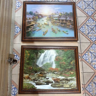 (ได้2บาน)กรอบรูปกระจก  วิวธรรมชาติ เรือแม่น้ำ เรือแต่งร้าน บ้าน โรงแรม รีสอร์ท ของขวัญ งานขึ้นบ้านใหม่ เปิดร้านใหม่