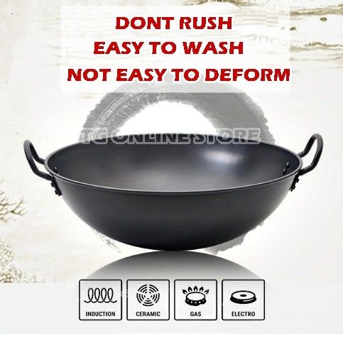 ข้อเสนอพิเศษ High Quality Double Handle  Metal Wok / Carbon Steel wok / Cooking Pan /  Kuali Besi / Kuali Goreng
