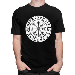 เสื้อยืดวินเทจ - Vegvisir อักษรรูน Viking Tshirt สําหรับผู้ชายเสื้อยืดผ้าฝ้ายนุ่มสันทนาการแขนสั้นไว