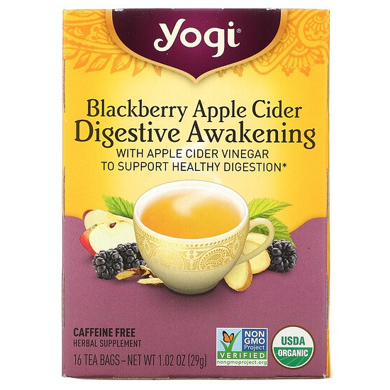 ขายแยกซอง 1.81กรัม ชา Yogi Tea, Digestive Awakening, Blackberry Apple Cider, Caffeine Free