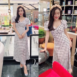 13320 Dress เดรส คอเหลี่ยม แขนดอลลี่ ลายดาว Square neckline, dolly sleeves, star pattern