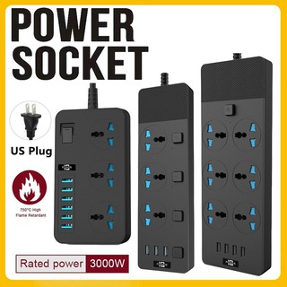 ปลั๊กซ็อกเก็ตชาร์จ 3000W 3 4 6 Usb Ports 3 / 6 Ac Power Strip Surge Protector Universal Plug Socket