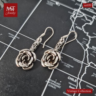 MT ต่างหูเงินแท้ ดอกกุหลาบ สไตล์บาหลี งานรมดำ แบบห้อย ตะขอเกี่ยว Solid 925 Sterling Silver Earrings (se699) MT Jewelry มณีธารา