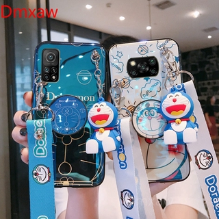 เคสโทรศัพท์มือถือ TPU นิ่ม พิมพ์ลายการ์ตูนโดเรม่อนน่ารัก บลูเรย์ พร้อมพวงกุญแจ และ สายคล้อง สำหรับ Xiaomi Mi 10T 10 Pro 10 Ultra Note 10 8 A2 Lite CC9 9 Pro 8 SE A2 Mix 2s Poco M3 X3 NFC