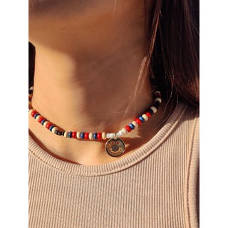สร้อยคอหินสีพร้อมจี้smile สีทอง