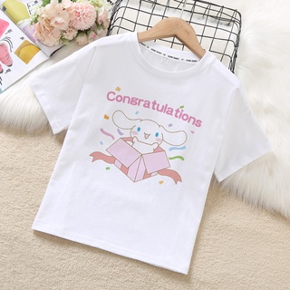 เสื้อยืดคอกลม พิมพ์ลายการ์ตูน Cinnamoroll น่ารัก สําหรับเด็กผู้ชาย และเด็กผู้หญิง