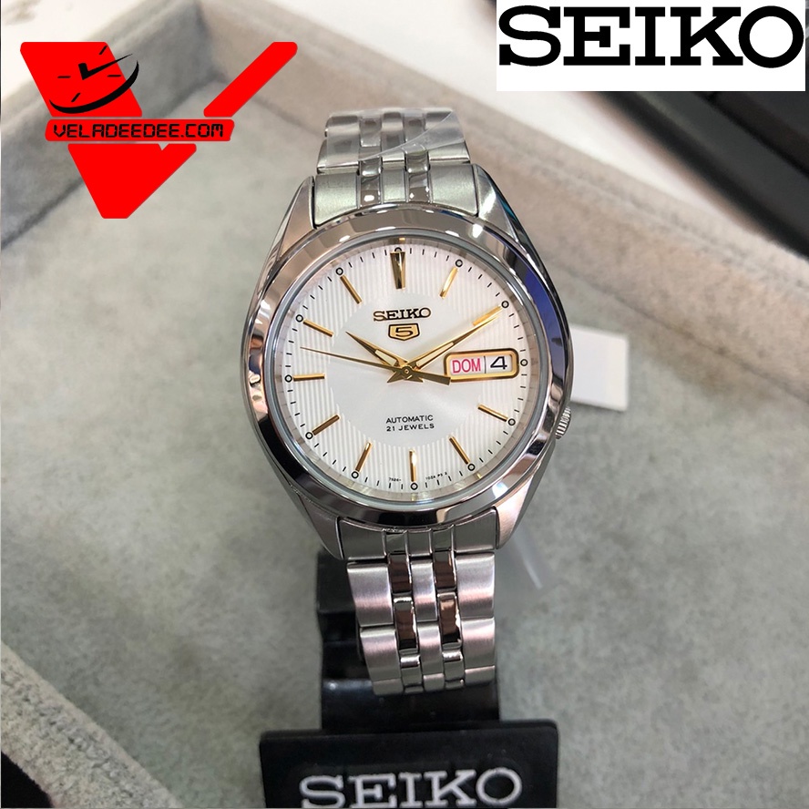Veladeedee นาฬิกา Seiko 5 Sport Automatic นาฬิกาข้อมือผู้ชาย สายสแตนเลส รุ่น SNKL17K1 - สีเงิน/หน้าปัดขาว