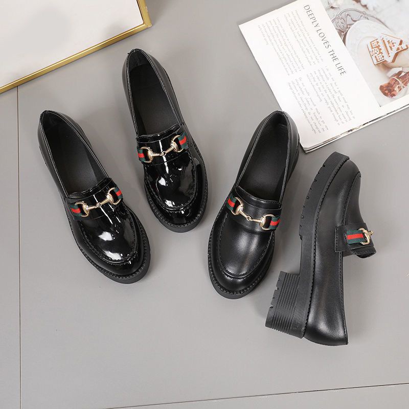 🔥 31-46 รองเท้าผู้หญิงขนาดใหญ่สีดำรองเท้าหนังขนาดเล็กสไตล์อังกฤษด้านล่างหนาใหม่ย้อนยุคญี่ปุ่นรองเท้าผู้หญิงเดี่ยว