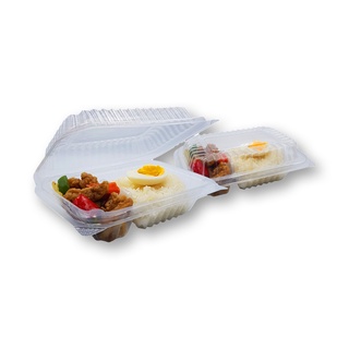 เอโร่ กล่องอาหารพีพี 2ช่อง แบบฝาพับ 520ml ยกแพ็ค 50ชิ้น (14cmx19.0cmx6cm) ARO PP CLAMSHELL FOOD BOX