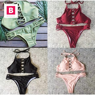 BikiniFC🧸(S,M,L) SB28 มี4สี บิกินี่ ทูพีซ ชุดว่ายน้ำเซ็กซี่ สีพื้น มีซับใน ชุดเที่ยวทะเล